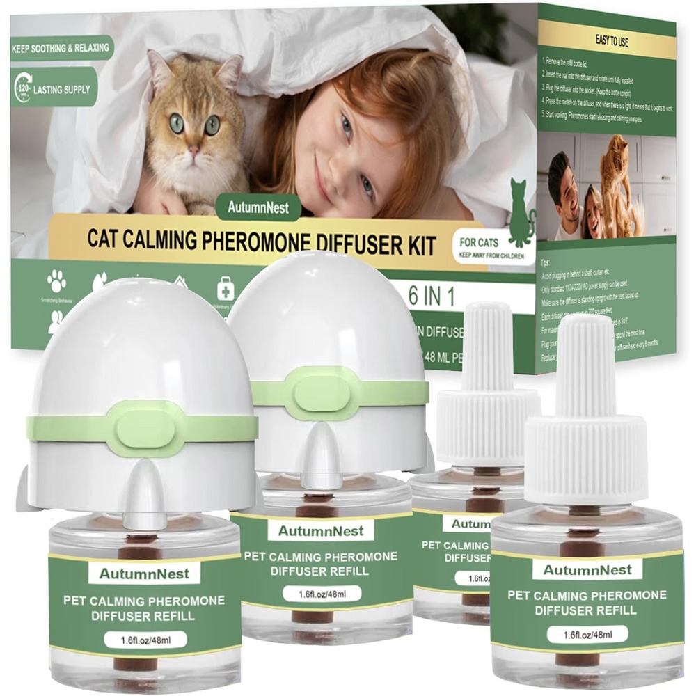 AutumnNest 6-in-1 Cat Calming Pheromone Diffuser Kit 2 Diffusers 4 Refills